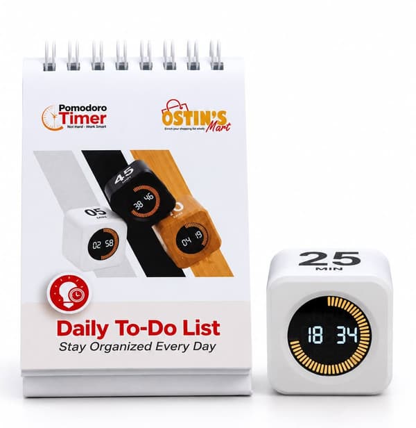 WHITE POMODORO TIMER + DESK TO DO LIST