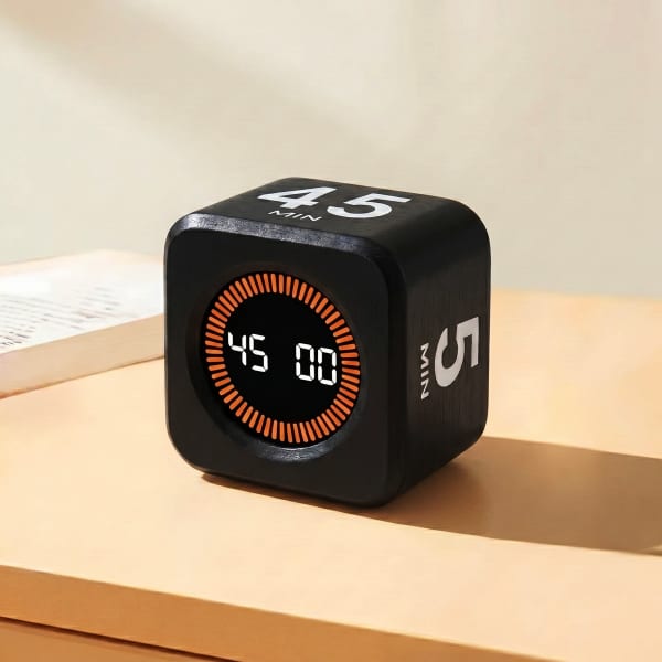 Rechargeable Black Digital Gravity Flipping Pomodoro Timer for Focus & Deep Work - Image 5