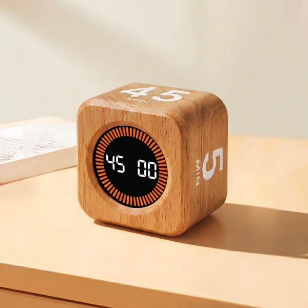 Rechargeable Wooden Gravity Rotating Cube Pomodoro Timer for Study & Productivity – 3 Months Warranty - Image 2